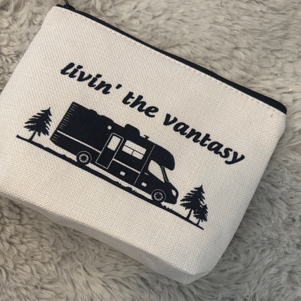 White Cosmetic Bag with Black RV Design - Picture 9 of 10
